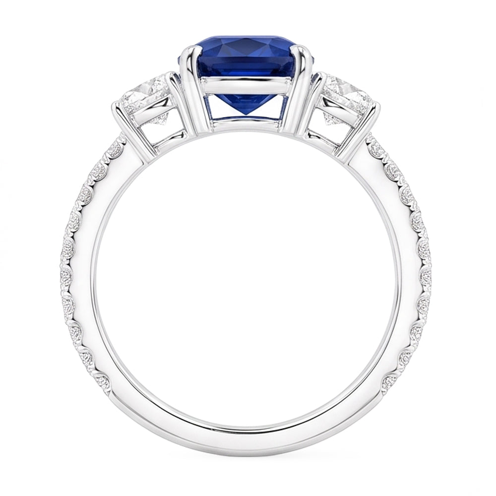 Edelstein Schmuck Kissen Saphir Ring 3,50 Karat 3 Steine Stil