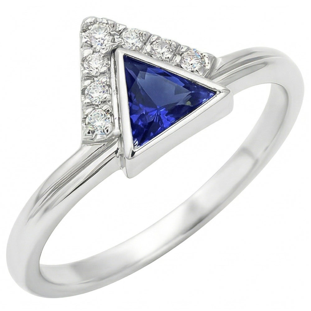 Edelstein Schmuck Trillion Ceylon Saphir Ring 1 Karat Natürlicher Diamant ( nicht im Labor gezüchtet )en