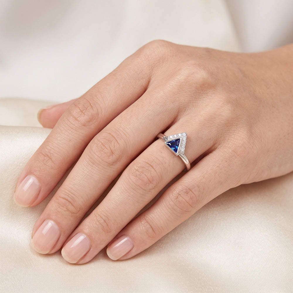 Edelstein Schmuck Trillion Ceylon Saphir Ring 1 Karat Natürlicher Diamant ( nicht im Labor gezüchtet )en