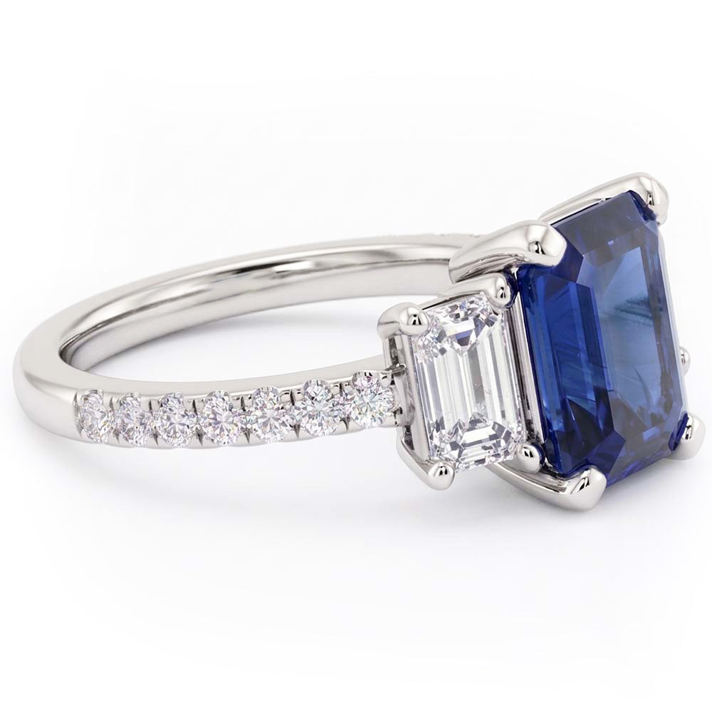 Edelstein Smaragd Blue Saphir Ring 3 Steinstil & Natürlicher Diamant ( nicht im Labor gezüchtet )en 4 Karat