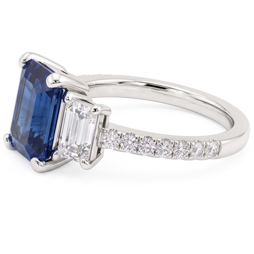Edelstein Smaragd Blue Saphir Ring 3 Steinstil & Natürlicher Diamant ( nicht im Labor gezüchtet )en 4 Karat