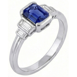 Edelstein Smaragd Blue Saphir Ring 5 Stein Baguette Natürlicher Diamant ( nicht im Labor gezüchtet )en 2 Karat