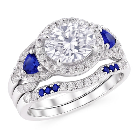 Ehering Set Echt Diamant Blauer Saphir 5 Karat Damen Schmuck