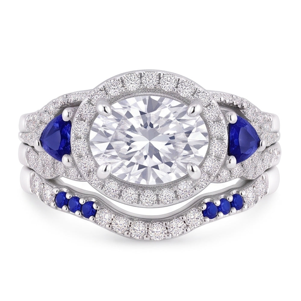 Ehering Set Echt Diamant Blauer Saphir 5 Karat Damen Schmuck