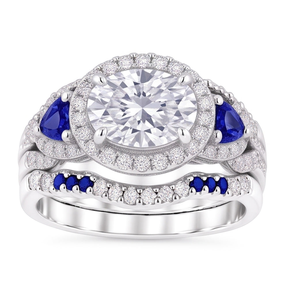 Ehering Set Echt Diamant Blauer Saphir 5 Karat Damen Schmuck