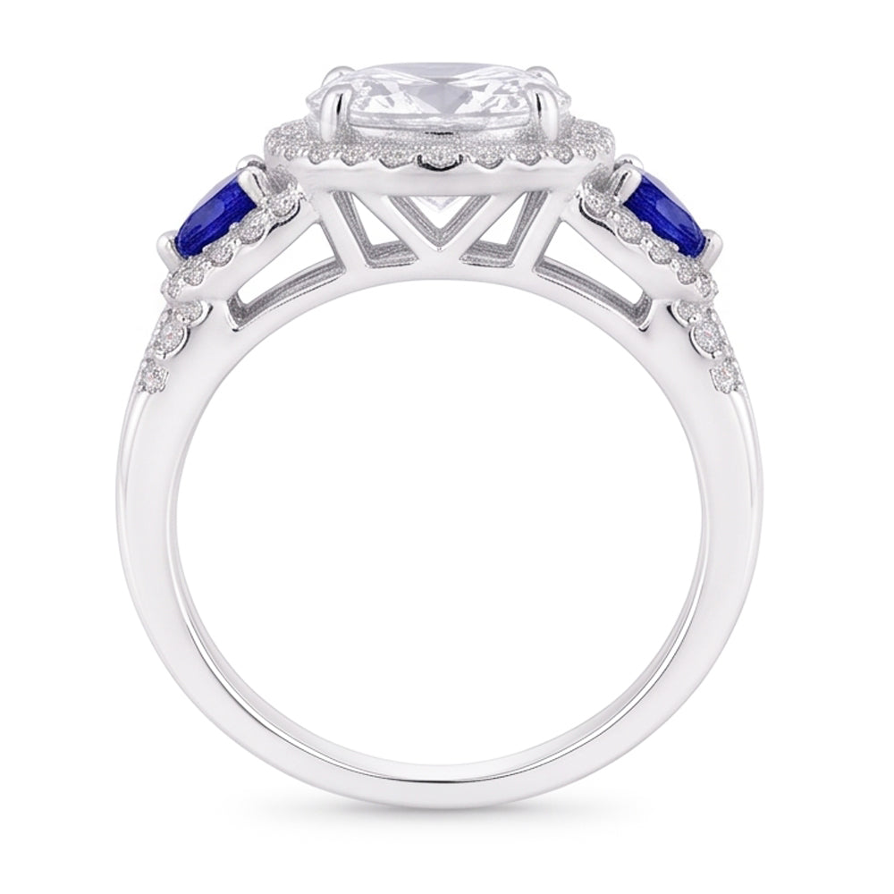 Ehering Set Echt Diamant Blauer Saphir 5 Karat Damen Schmuck