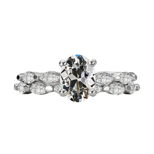 Ehering Marquise & Oval Altschliff Natürlich Diamant 14K Gold 5 Karat