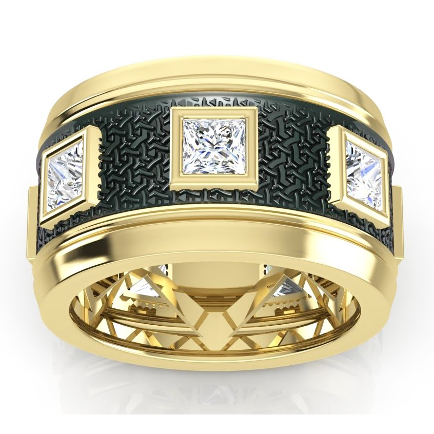 Einzigartig Zwei Farbiger Herren Ring Mit Naturlichen Aus Der Erde Gewonnenen Diamanten im Prinzess Schliff