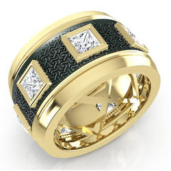 Einzigartig Zwei Farbiger Herren Ring Mit Naturlichen Aus Der Erde Gewonnenen Diamanten im Prinzess Schliff