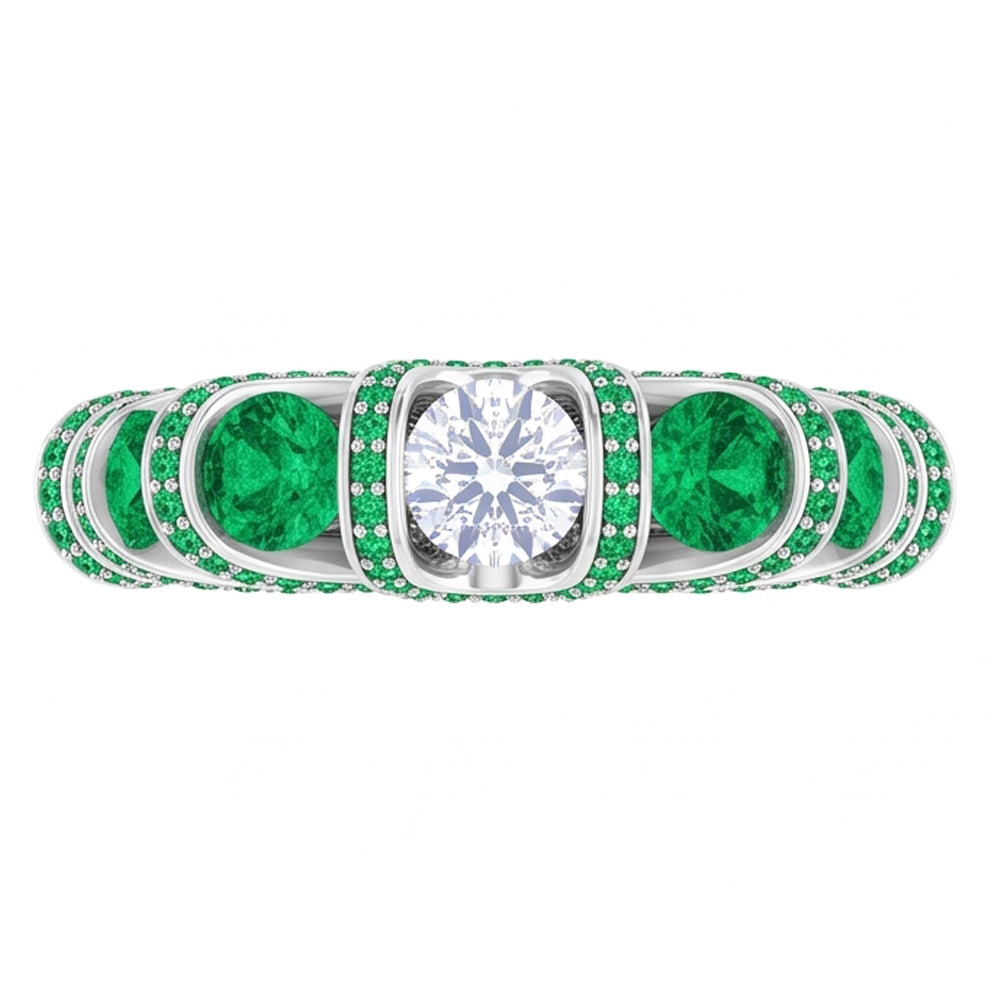 Einzigartiger Stil runder Diamant Smaragdring 3,90 Karat