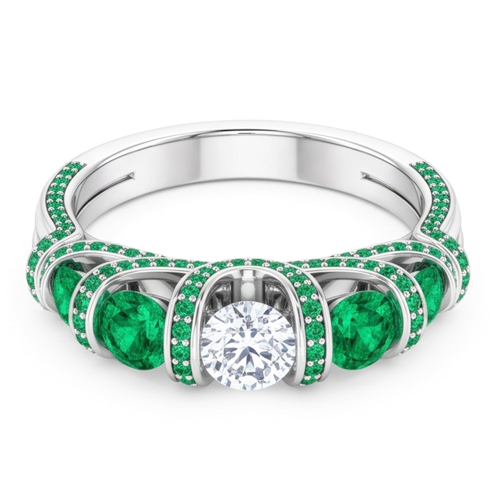 Einzigartiger Stil runder Diamant Smaragdring 3,90 Karat