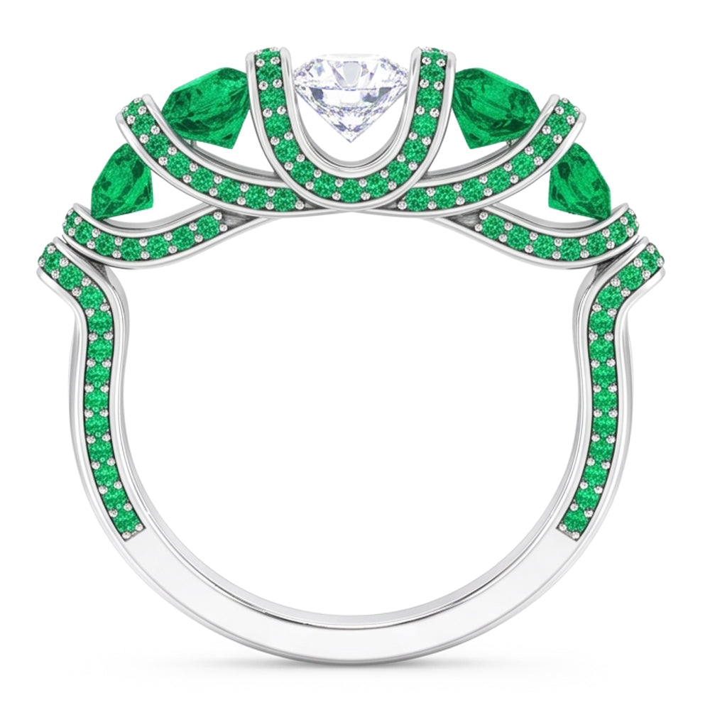 Einzigartiger Stil runder Diamant Smaragdring 3,90 Karat