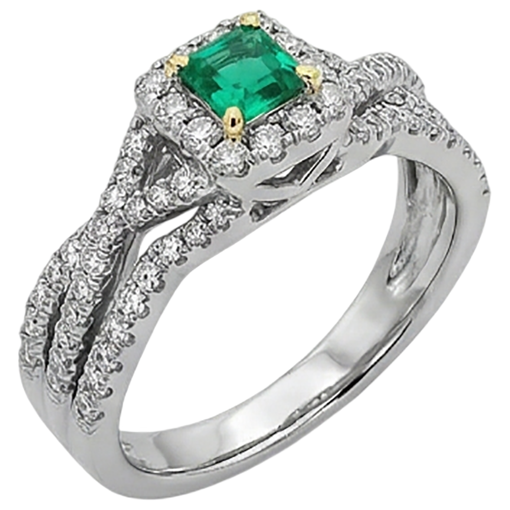 Edler Smaragd Smaragd-Schliff Edelstein-Ring in Zweifarbiges 14K Gold – Frontansicht