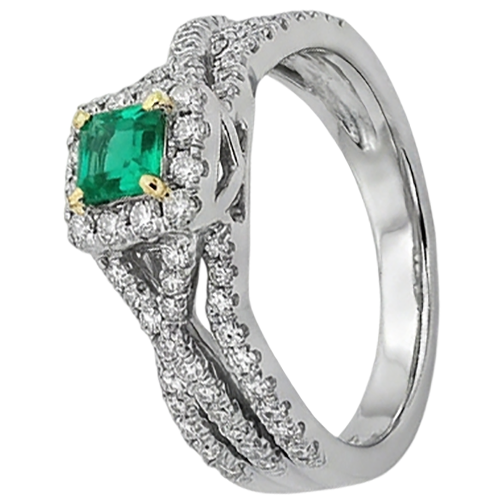 Edler Smaragd Smaragd-Schliff Edelstein-Ring in Zweifarbiges 14K Gold – Profilansicht