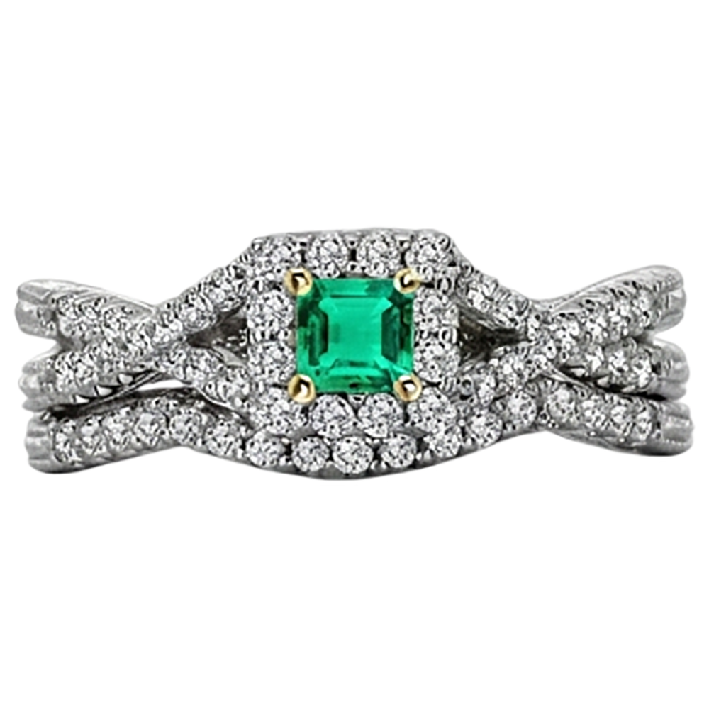 Edler Smaragd Smaragd-Schliff Edelstein-Ring in Zweifarbiges 14K Gold – Schrägansicht
