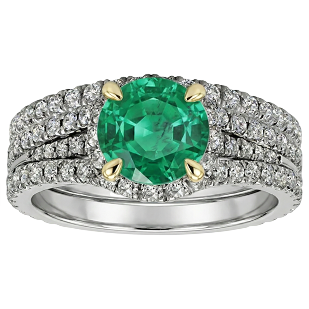 Schmuckstein-Ring Bicolor 14K Gold mit Smaragd – Profilansicht