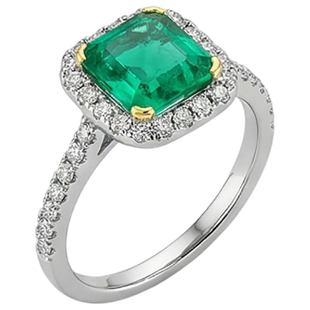 Prinzess Edler Smaragd Ring in 14 Karat Zweifarbig Gold – Frontansicht