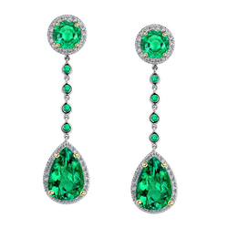 Pavé Smaragd Gemstone Earring 1,50 Karat – Bicolor 14K Gold