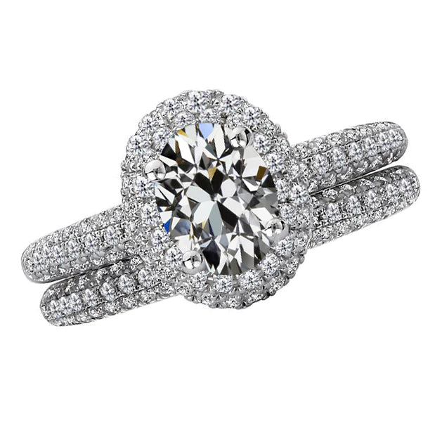 Echter Brillant Halo-Ring 4 Karat 14K Weißgold – Hauptansicht