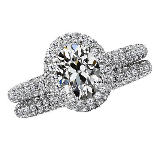 Echter Brillant Halo-Ring 4 Karat 14K Weißgold – Hauptansicht