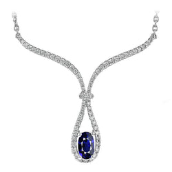 Echter Royalblauer Saphir Halskette 2 Karat – 14 Karat Weißgold