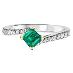 Smaragd Pavé Schmuckstein-Ring 2 Karat in Bicolor 14K Gold