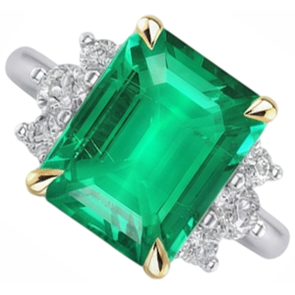 Treppen-Schliff Edler Smaragd Ring in 14 Karat Zweifarbig Gold – Seitenansicht