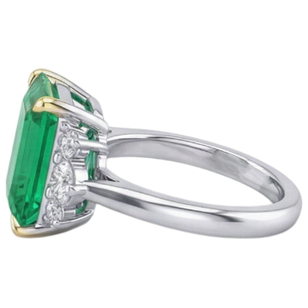 Treppen-Schliff Edler Smaragd Ring in 14 Karat Zweifarbig Gold – Schrägansicht