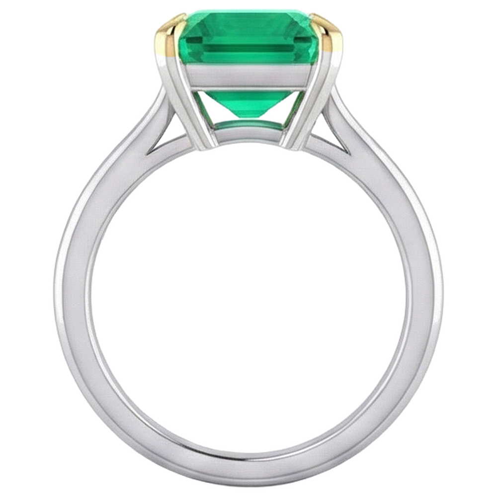 Smaragd Smaragd-Schliff Edelstein-Ring in 14 Karat Zweifarbig Gold – Profilansicht