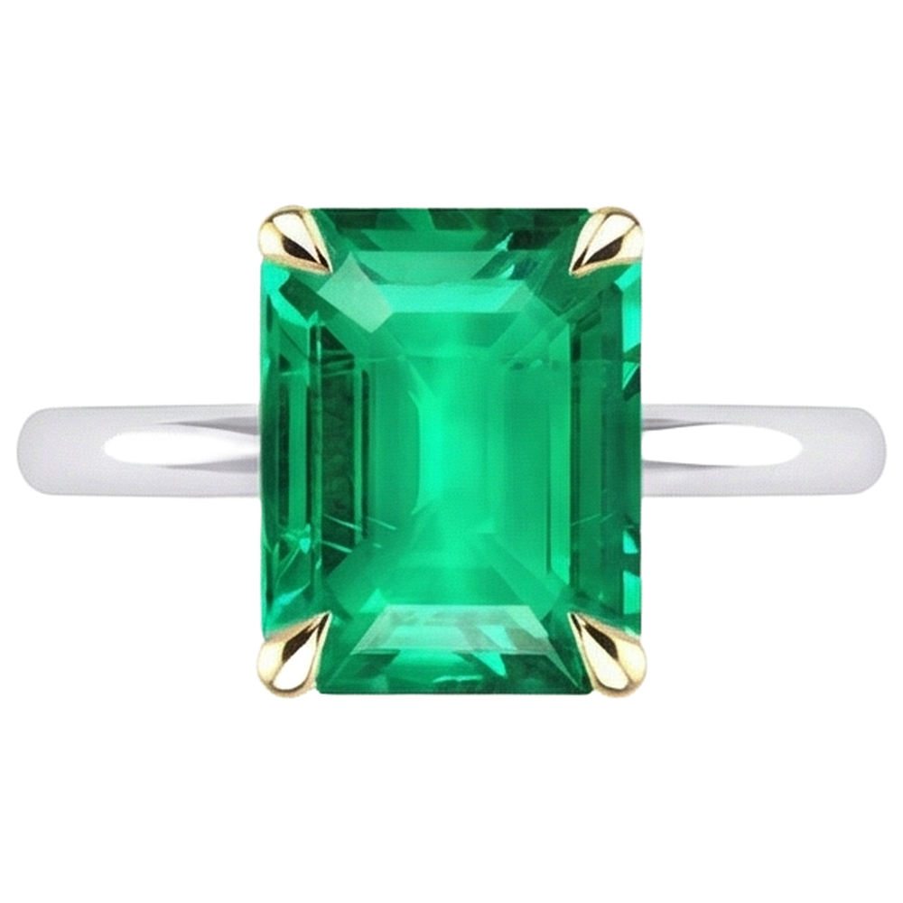 Smaragd Smaragd-Schliff Edelstein-Ring in 14 Karat Zweifarbig Gold – Frontansicht