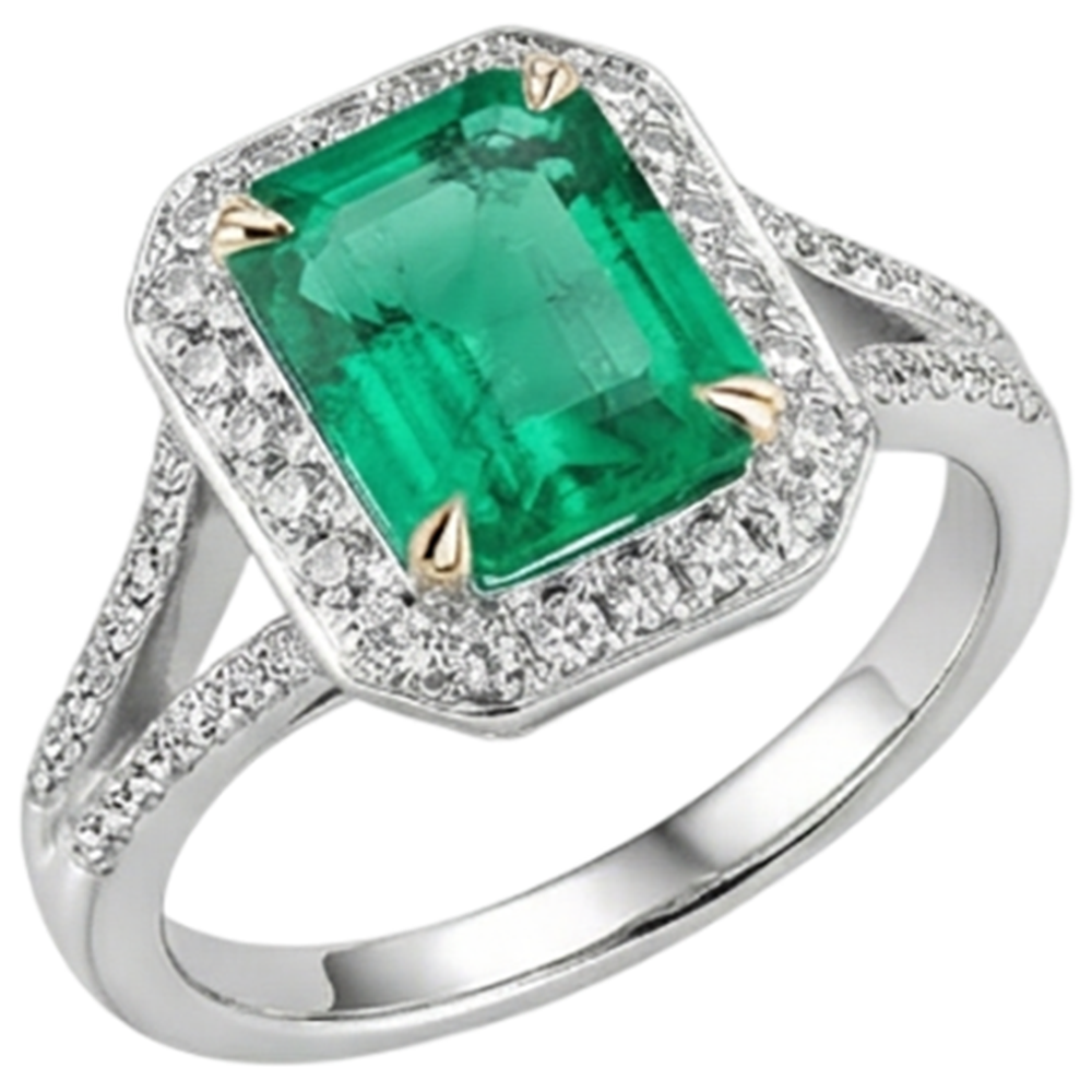 Edler Smaragd Edelstein-Ring 2-Karat Bicolor 14K Gold – Seitenansicht