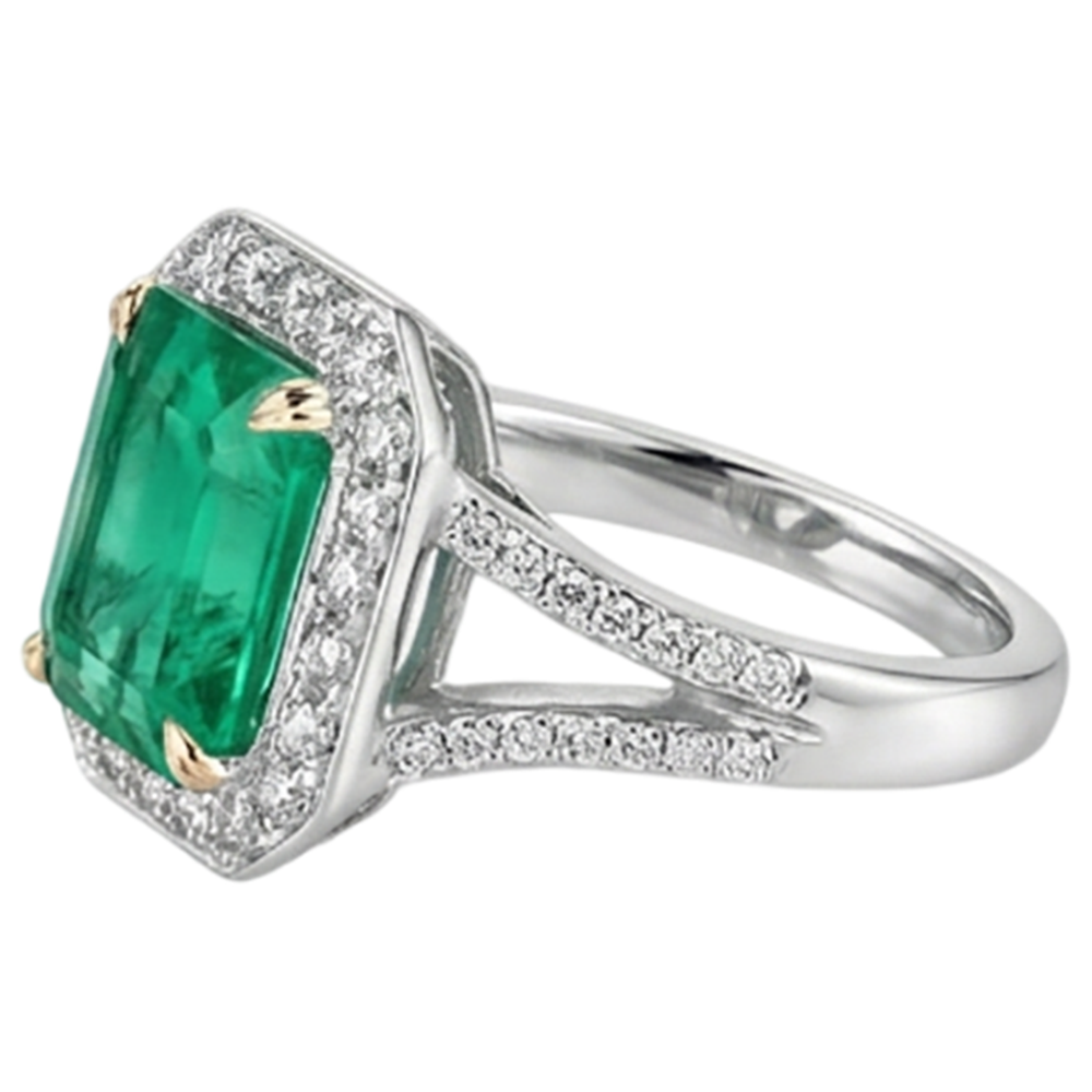 Treppen-Schliff Edler Smaragd Ring in Bicolor 14K Gold – Rückansicht