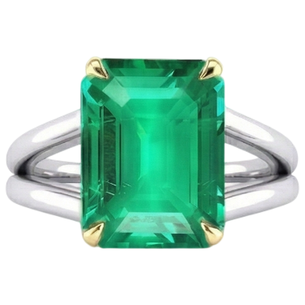 Natürlicher Smaragd Schmuckstein-Ring 4 Karat Zweifarbiges 14K Gold – Frontansicht