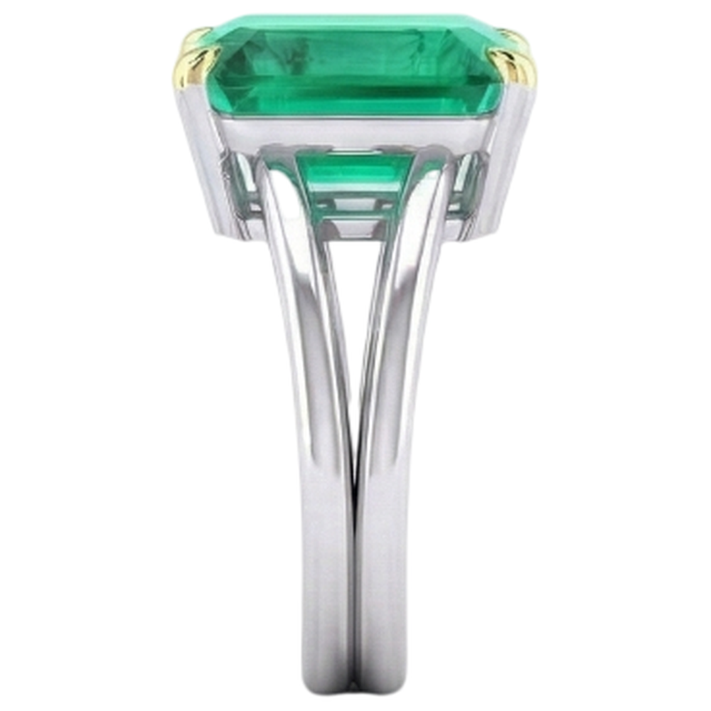 Treppen-Schliff Smaragd Ring in Zweifarbiges 14K Gold – Schrägansicht