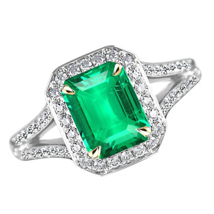 Edelstein-Ring Bicolor 14K Gold mit Edler Smaragd – Hauptansicht