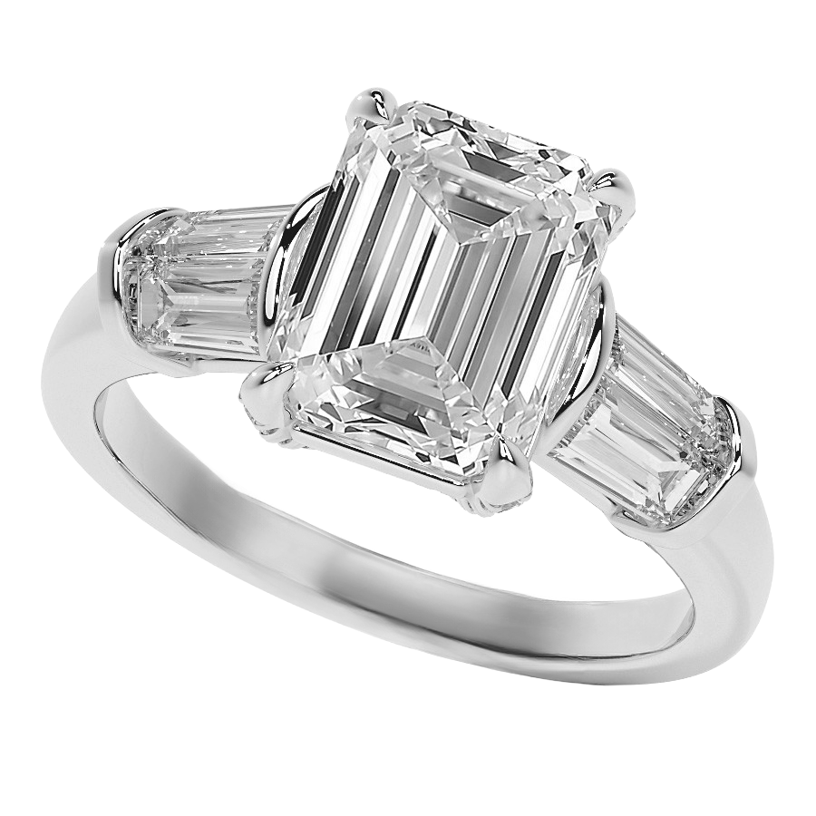 Erdgewonnener Edler Diamant Dreisteinring 3,51 Karat 14K Weißgold – Frontansicht