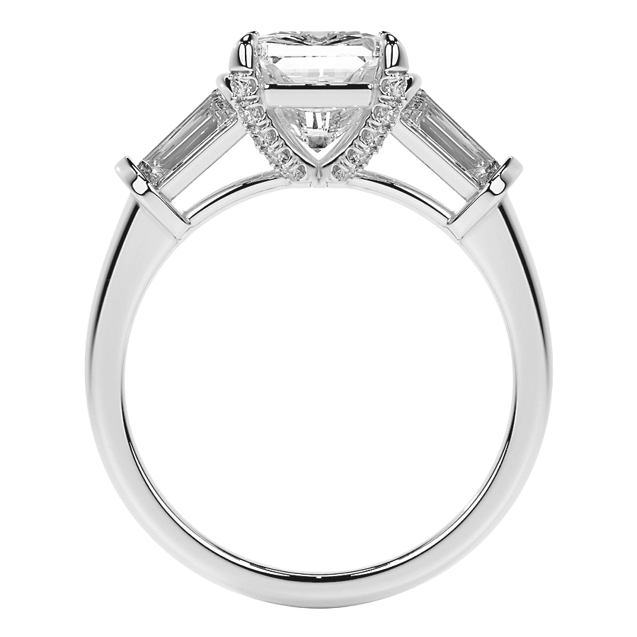 Edler Diamant Treppen-Schliff Dreisteinring in 14K Weißgold – Seitenansicht