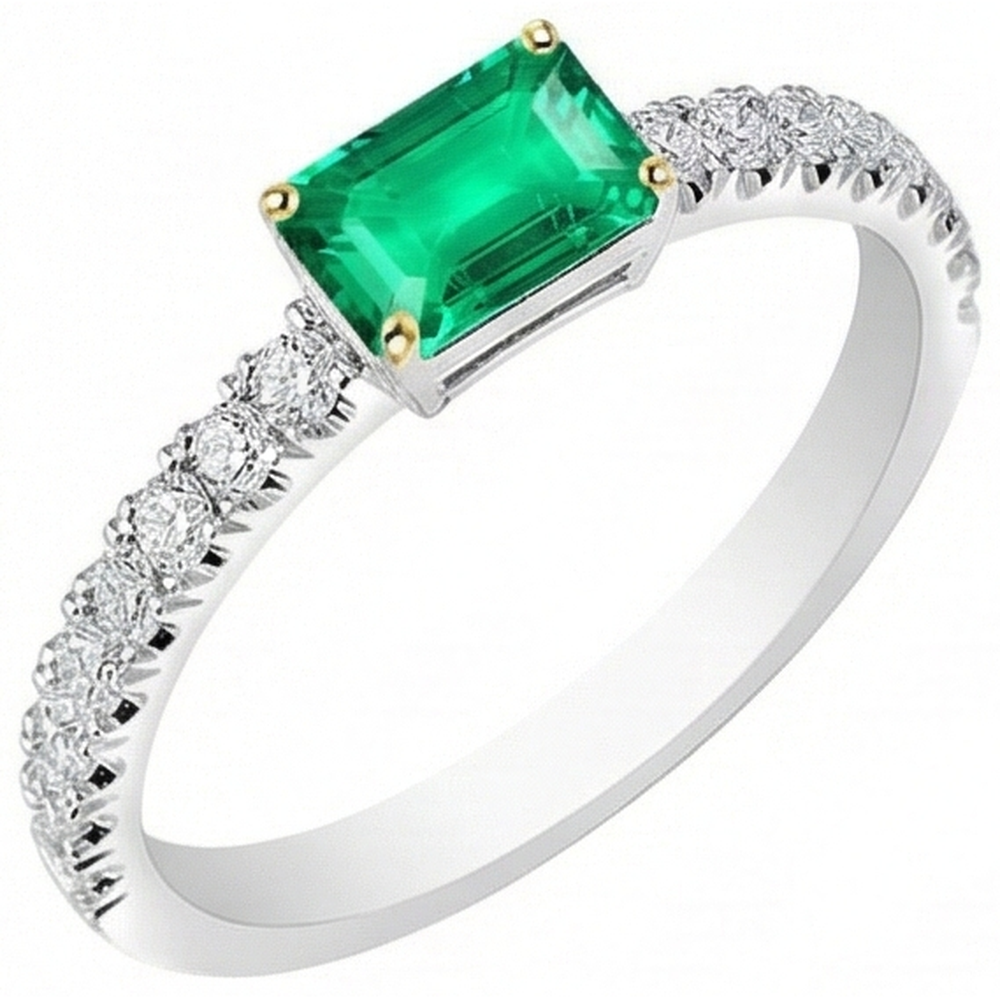 Farbstein-Ring Bicolor 14K Gold mit Smaragd – Seitenansicht