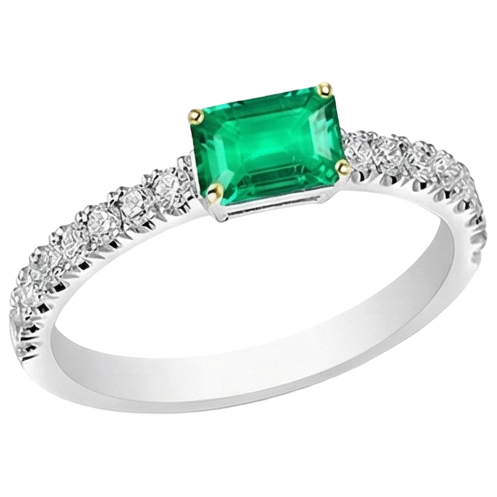 Farbstein-Ring Bicolor 14K Gold mit Smaragd – Schrägansicht