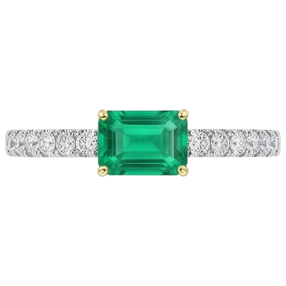 Smaragd Farbstein-Ring 1-Karat Bicolor 14K Gold – Profilansicht