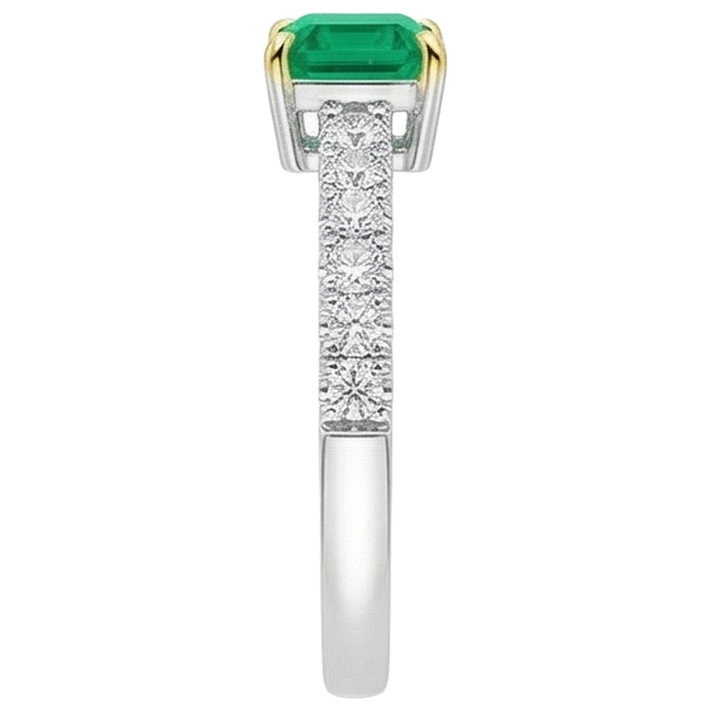Smaragd-Schliff Smaragd Ring in Bicolor 14K Gold – Draufsicht