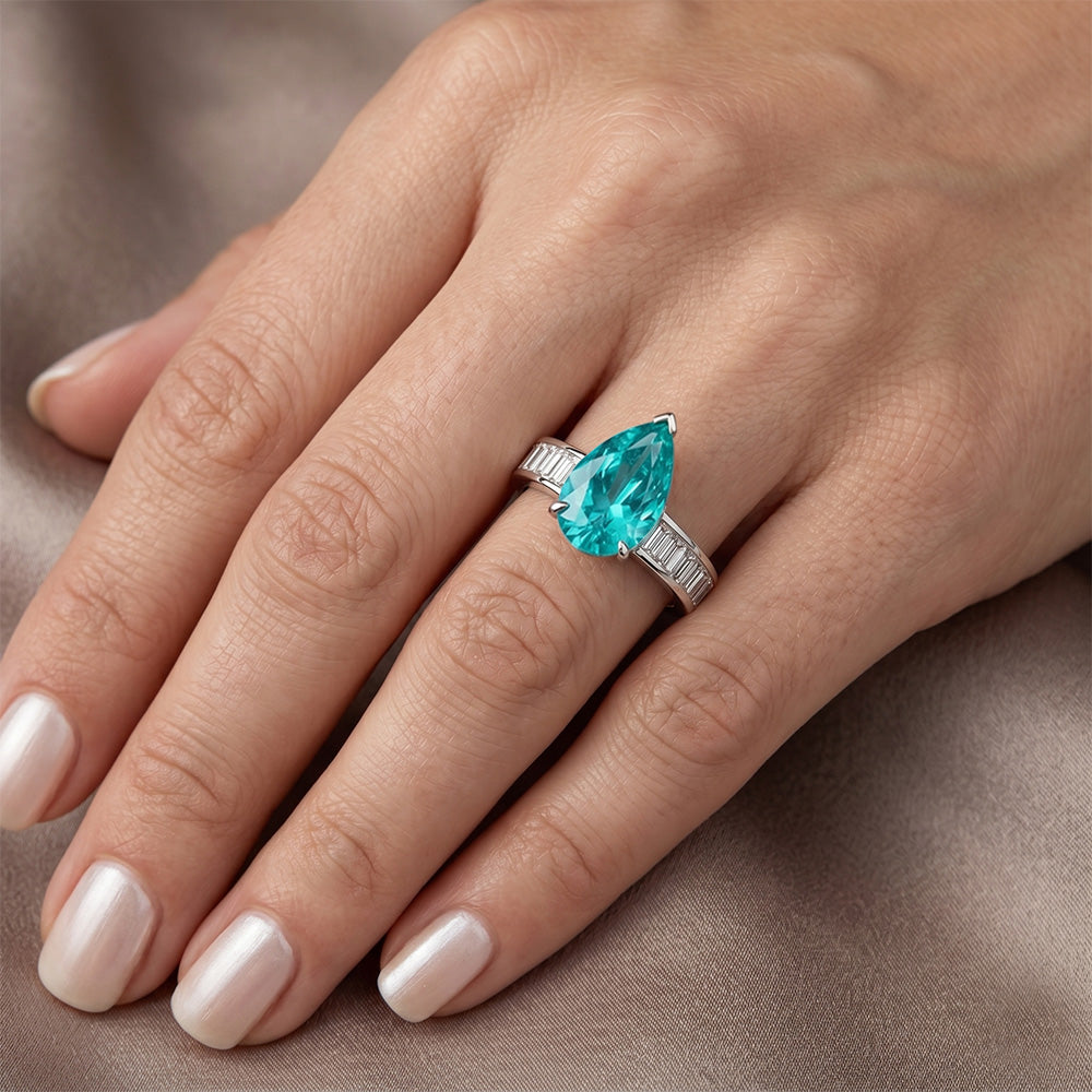 Erdgewonnener Tropfen-Schliff Paraiba-Turmalin Schmuckstein-Ring