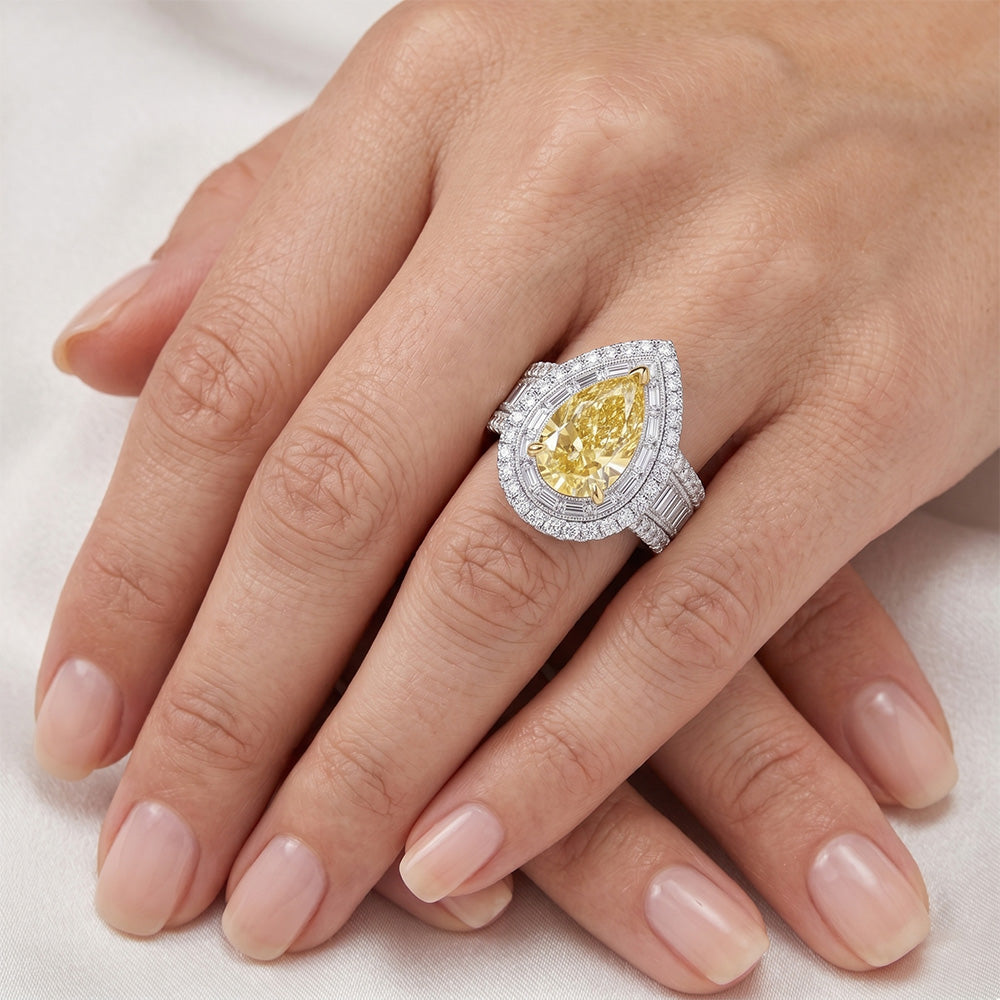 Erdgewonnener VVS Reinheit Fancy Gelber Diamant Halo-Ring 3,50