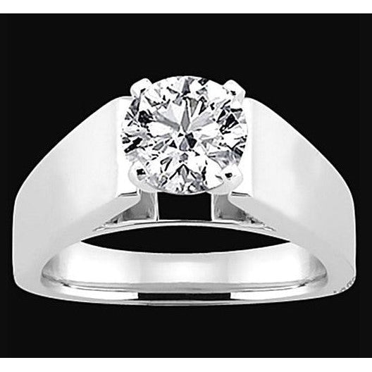 Euroschaft Rund Echt Diamant-Solitärring Weißgold 14K