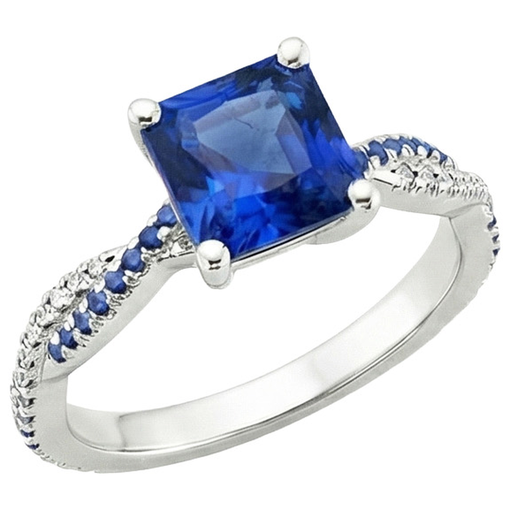 Fancy Diamant Verlobungsring Blaue Ceylon Saphire 3,45 Karat Gold