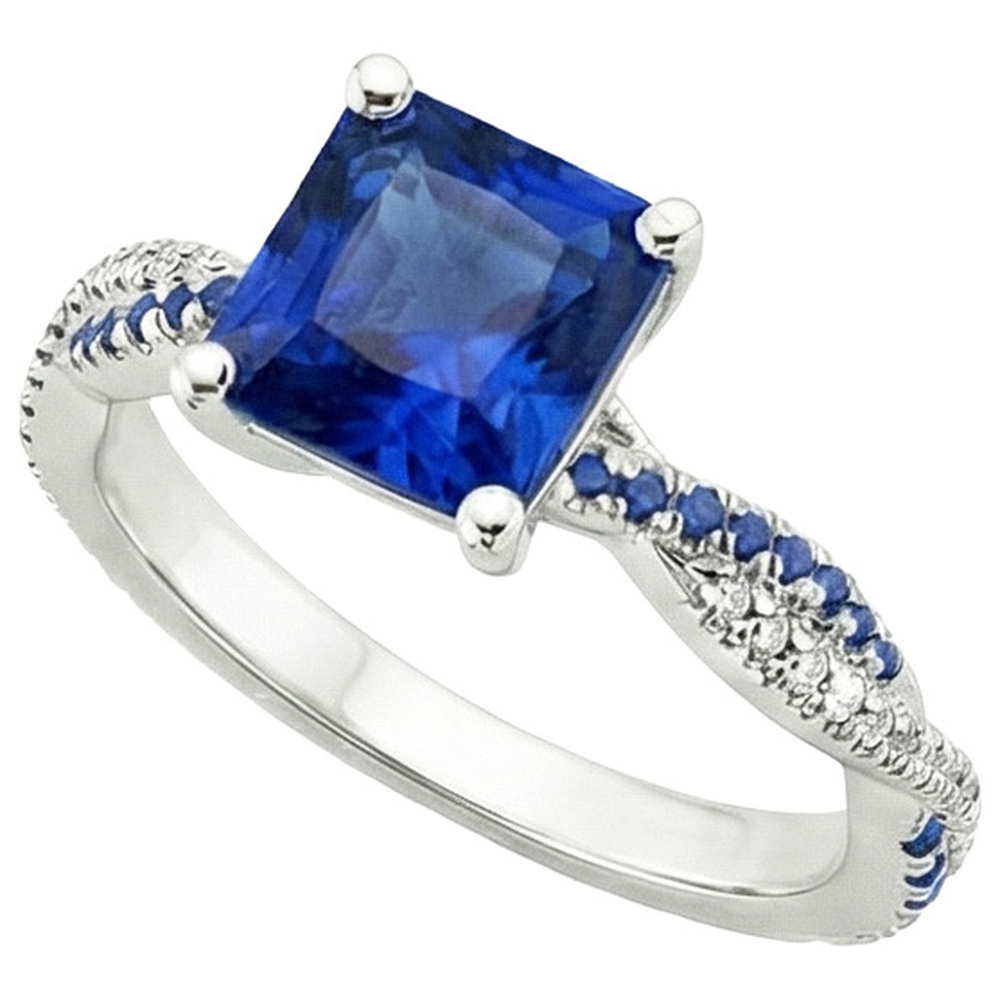 Fancy Diamant Verlobungsring Blaue Ceylon Saphire 3,45 Karat Gold