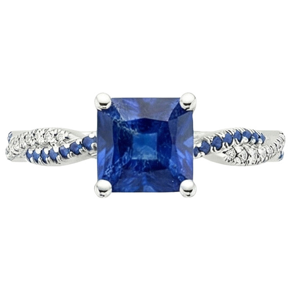 Fancy Diamant Verlobungsring Blaue Ceylon Saphire 3,45 Karat Gold