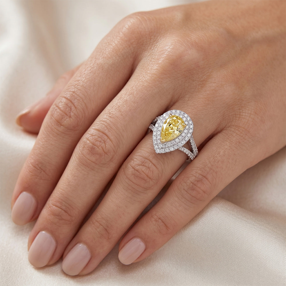 Fancy Gelber Diamant Halo-Ring – VVS Reinheit 1,50 Karat 14