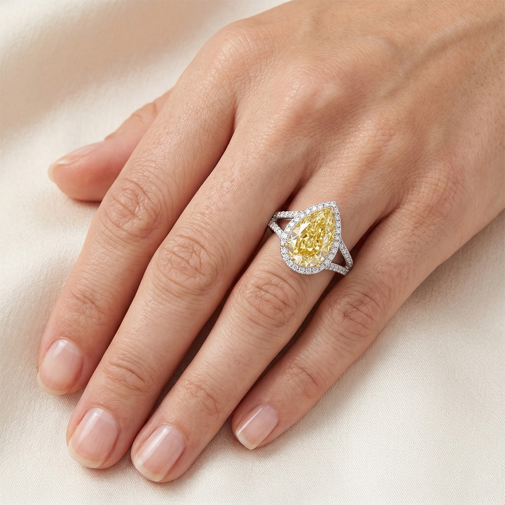Fancy Gelber Diamant VVS Halo-Verlobungsring 3 Karat in 14 Karat