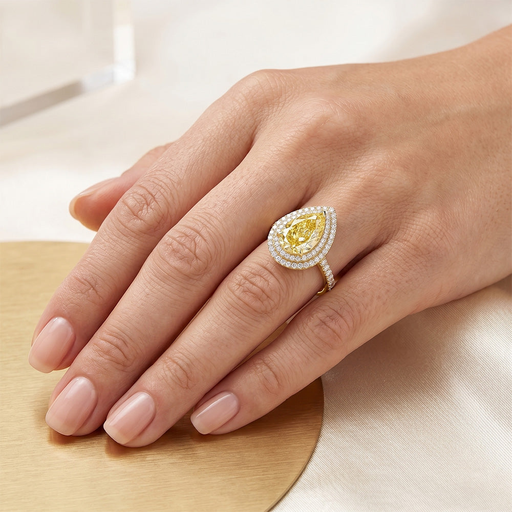 Fancy Gelber Diamant im Tropfen-Schliff Schmuck-Ring 2 Karat